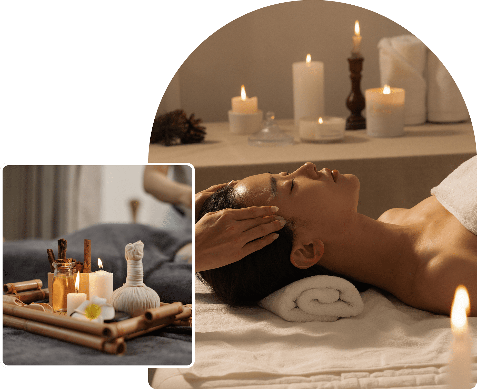 Peaceful spa treatment setting with candles