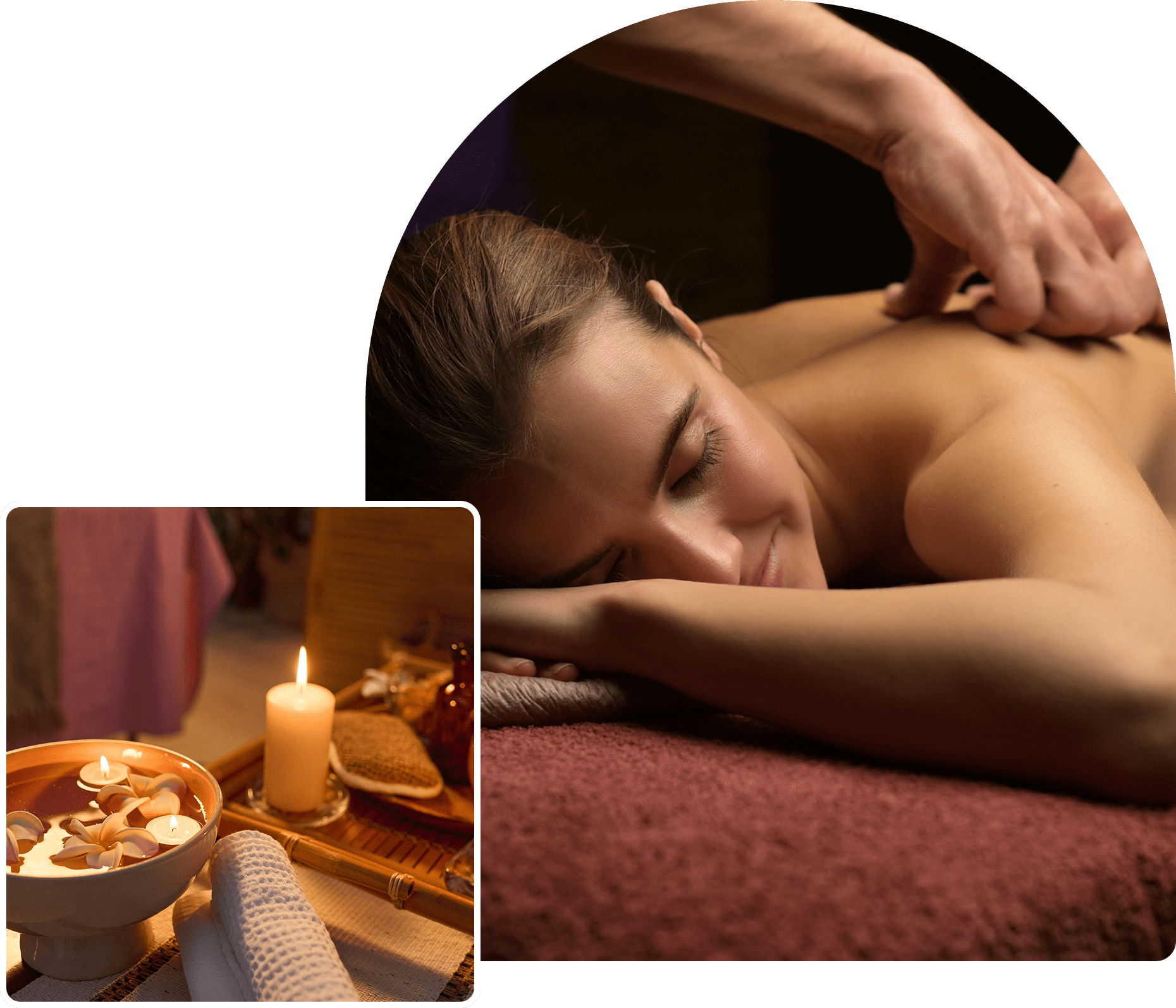Spa setting with lit candle and petals